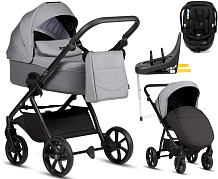 Детская коляска Tutis Leo 3 Plus 4 в 1 с автокреслом Beno Black и базой 1582227 Stone Grey