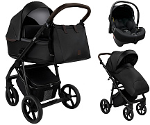 Детская коляска Roan Esso 2025 Кожа 3 в 1 с автокреслом Tutis Elo Lux EduSky Black ESSK/210/1 Black /Black/руч.Тем.коричневый