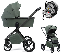 Детская коляска Peppy Monaco Plus 3 в 1 с автокреслом Welldon Crown 2 Grey Oliva Green (зеленый), рама серая