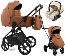 Детская коляска Peppy Monaco Thermo 3 в 1 с автокреслом Jet Beige Biscuit (бисквит), рама серо-коричневая