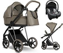 Детская коляска Roan Sol Vintage Luxury Leather 3 в 1 с автокреслом Tutis Elo Lux EduSky Grey VEGA26DB Rum Raisin/Nickel/руч.Cappuccino
