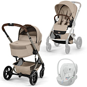 Коляска Cybex Balios S Lux Fold Cot TPE Cloud T Urban Mobility White 3 в 1 Almond Beige с дождевиками