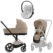 Коляска 3 в 1 Cybex Priam IV Rosegold complete и автокресло Cloud T i-Size Platinum White Plus Cozy Beige