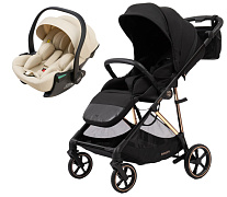 Прогулочная коляска Peppy Amici с автокреслом Jet Beige Black рама Gold