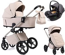 Детская коляска Peppy Monaco Plus 3 в 1 с автокреслом Jovikids Aria Black Cream (кремовый), рама бежевая