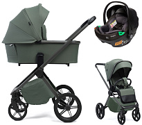 Детская коляска Peppy Monaco Plus 3 в 1 с автокреслом First Black Oliva Green (зеленый), рама серая