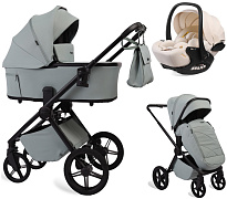Детская коляска Peppy Monaco Plus 3 в 1 с автокреслом Verona Beige Mint (мятный), рама черная