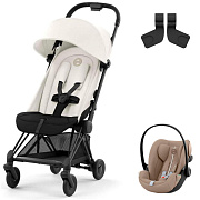 Коляска Cybex Coya Matt Black Frame Cloud G i-Size Almond Beige Plus Off White с дождевиком
