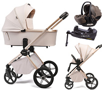Детская коляска Peppy Monaco Plus 4 в 1 с автокреслом Verona Brown и базой Beige (бежевый), рама беж, шлифованный алюминий