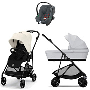 Коляска Cybex Melio Carbon Aton B2 i-Size Steel Grey 3 в 1 Canvas White с дождевиком/Fog Grey