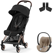 Коляска Cybex Coya Rosegold Frame Cloud T i-Size Cozy Beige Plus Sepia Black с дождевиком и бампером