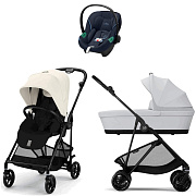 Коляска Cybex Melio Carbon Aton S2 i-Size Ocean Blue 3 в 1 Canvas White с дождевиком/Fog Grey