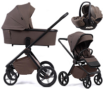 Детская коляска Peppy Monaco Plus 3 в 1 с автокреслом Verona Brown Brownie (коричневый), рама черная