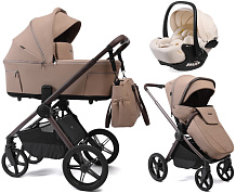 Детская коляска Peppy Soho 3 в 1 с автокреслом Verona Beige Sand (песочный) рама шоколад