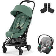 Коляска Cybex Coya Matt Black Frame Aton S2 i-Size Lava Grey Leaf Green с дождевиком и бампером