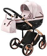 Детская коляска Adamex Chantal Special Edition Deluxe 3 в 1 C118 (СВ.РОЗ.ПЕРЛ.КОЖА МЕДН.РАМА)