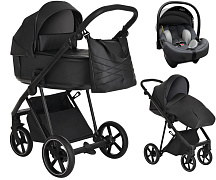 Детская коляска Roan Sol Кожа 3 в 1 с автокреслом Tutis Elo Lux EduSky Grey RSL/2027 Black /Black/руч.Черный