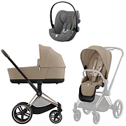 Коляска Cybex Priam IV Rosegold complete и автокресло Cloud G i-Size Lava Grey 3 в 1 Cozy Beige