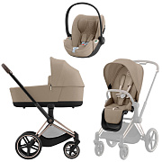 Коляска 3 в 1 Cybex Priam IV Rosegold complete и автокресло Cloud T i-Size Cozy Beige Plus Cozy Beige