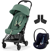 Коляска Cybex Coya Matt Black Frame Cloud G i-Size Ocean Blue Plus Leaf Green с дождевиком и бампером