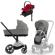 Коляска Cybex Priam IV Chrome Brown complete Aton B2 Dynamic Red Base One 3 в 1 Mirage Grey