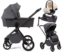 Детская коляска Peppy Monaco Plus 4 в 1 с автокреслом Verona Beige и базой Antrazit (графитовый), рама серая