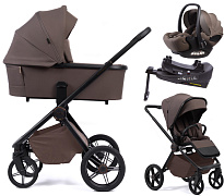 Детская коляска Peppy Monaco Plus 4 в 1 с автокреслом Verona Brown и базой Brownie (коричневый), рама черная