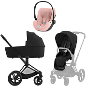Коляска 3 в 1 Cybex Priam IV Matt Black complete и автокресло Cloud T i-Size Peach Pink Plus Sepia Black