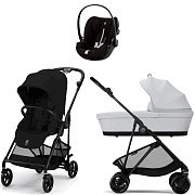 Коляска Cybex Melio Carbon Cloud G i-Size Moon Black Plus 3 в 1 Magic Black с дождевиком/Fog Grey