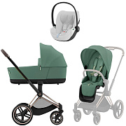 Коляска 3 в 1 Cybex Priam IV Rosegold complete и автокресло Cloud T i-Size Platinum White Plus Leaf Green