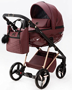 Детская коляска Adamex Quantum Superstar Deluxe 3 в 1 Q-STAR141-K (БОРДОВ.КОЖА+БОРДОВ.ДНО+РОЗОВ.ЗОЛОТО.РАМА)