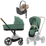 Коляска Cybex Priam IV Chrome Brown complete Cloud T Cozy Beige Plus Base T 3 в 1 Leaf Green