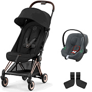 Коляска Cybex Coya Rosegold Frame Aton B2 i-Size Steel Grey Sepia Black с дождевиком и бампером
