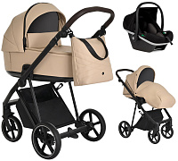 Детская коляска Roan Sol Кожа 3 в 1 с автокреслом Tutis Elo Black RSL/2021 Caramel/Black/руч.Тем.коричневый