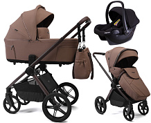 Детская коляска Peppy Soho 3 в 1 с автокреслом Rise Black Cappuccino (капучино) рама шоколад