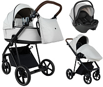 Детская коляска Roan Sol Vintage Leather 2.0 3 в 1 с автокреслом Pituso Baesa Pro Black,Beige Canopy SL/12/L Island Stone /Black/ руч.Коричневый