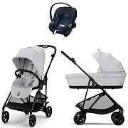 Коляска Cybex Melio Carbon Aton S2 i-Size Ocean Blue 3 в 1 Fog Grey с дождевиком