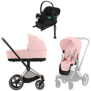 Коляска Cybex Priam IV Rosegold complete Aton S2 Moon Black Base One 4 в 1 Peach Pink