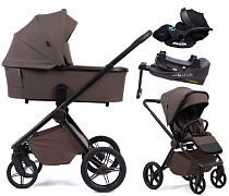 Детская коляска Peppy Monaco Plus 4 в 1 с автокреслом Verona Black и базой Brownie (коричневый), рама черная