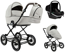 Детская коляска Roan Bass Next Classic d12 2.0 3 в 1 с автокреслом Tutis Elo Black BNC/84/2 Marzipan/Black/руч.Cappuccino