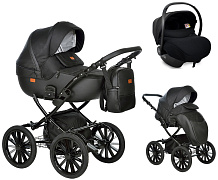 Детская коляска Indigo Porto Classic 14 3 в 1 с автокреслом Avionaut Cosmo Po 08 черная кожа+черный узор