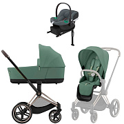 Коляска Cybex Priam IV Rosegold complete Aton B2 Steel Grey Base One 3 в 1 Leaf Green
