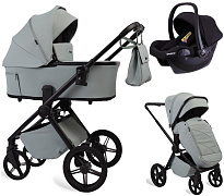 Детская коляска Peppy Monaco Plus 3 в 1 с автокреслом Rise Black Mint (мятный), рама черная
