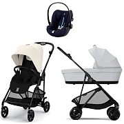 Коляска Cybex Melio Carbon Cloud G i-Size Ocean Blue Plus 3 в 1 Canvas White с дождевиком/Fog Grey