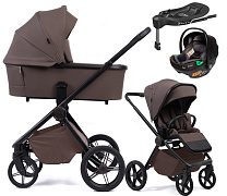 Детская коляска Peppy Monaco Plus 4 в 1 с автокреслом First Black и базой Brownie (коричневый), рама черная