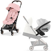 Коляска Cybex Coya Rosegold Frame Cloud T i-Size Platinum White Plus Peach Pink с дождевиком и бампером