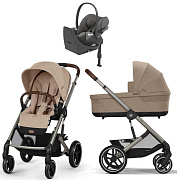 Коляска Cybex Balios S Lux TPE complete Cloud T Mirage Grey Base T 4 в 1 Almond Beige с дождевиками