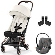 Коляска Cybex Coya Rosegold Frame Cloud G i-Size Lava Grey 2 в 1 Off White с дождевиком и бампером