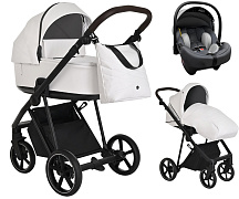 Детская коляска Roan Sol Кожа 3 в 1 с автокреслом Tutis Elo Lux EduSky Grey RSL/2024 White/Black/руч.Тем.коричневый