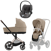 Коляска 3 в 1 Cybex Priam IV Rosegold complete и автокресло Cloud T i-Size Mirage Grey Plus Cozy Beige